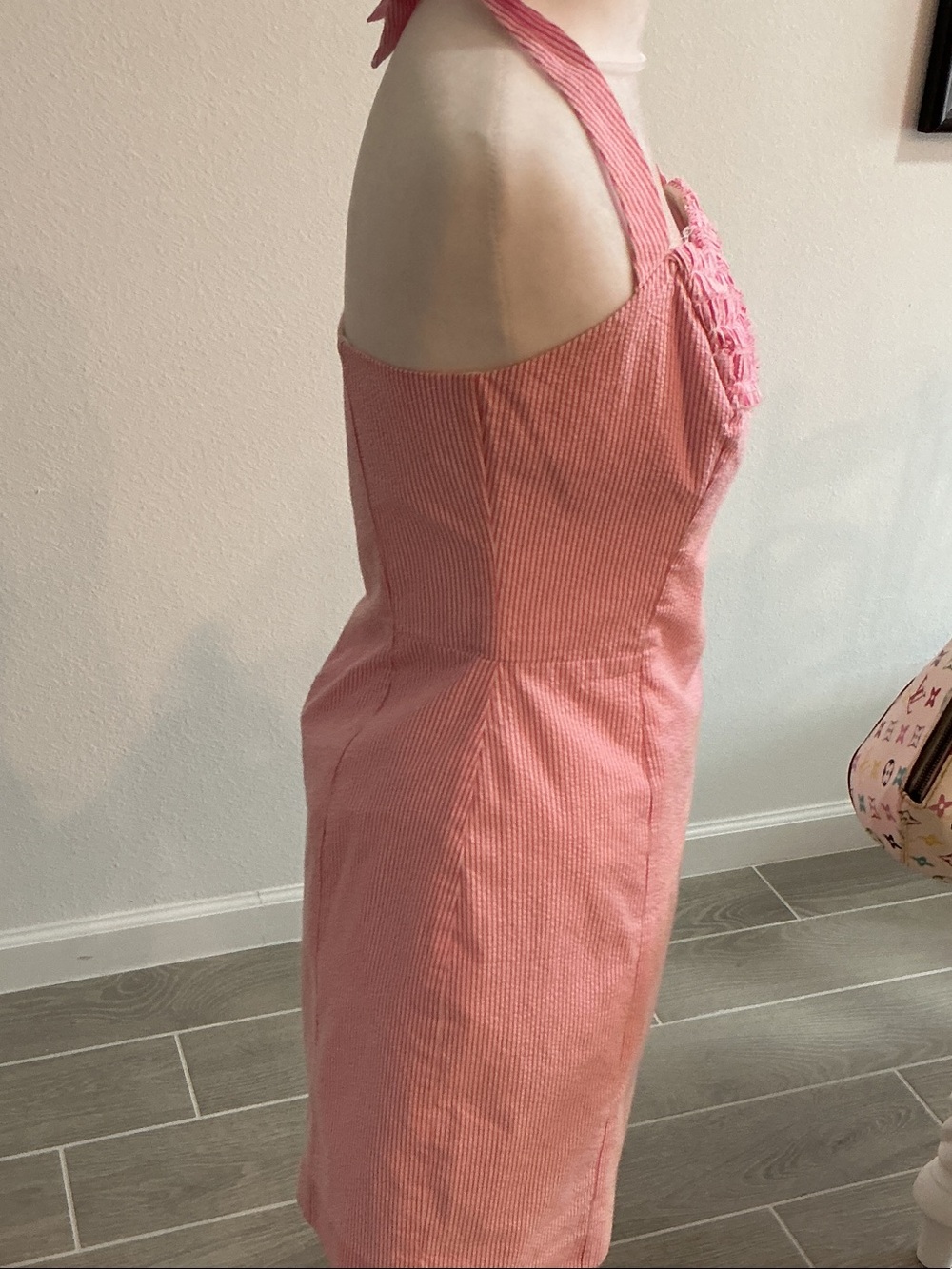 Lilly Pulitzer Pink/White Striped Halter Ruffle Mini Dress Women’s Sz 6 - Picture 4 of 7